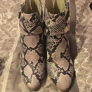 Fergie Black and Cream Snakeskin Ankle Booties